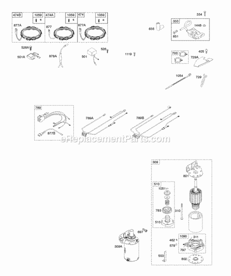 Alternator Wire Harness Starter Ignition Diagram and Parts List for 401577-0134-B1  Briggs and Stratton Engine
